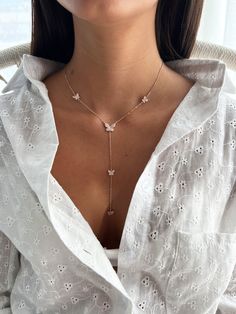 Gorgeous Y necklace with Butterfly Charm , made of sterling silver 925, making a simple but elegant statement.  The perfect layering piece or minimalist necklace. ► FEATURES: * Sterling Silver 925 Necklace. * Rose Gold / Gold over Sterling Silver 925 ► MEASUREMENT : Chain length: 15.7" / 40 cm Lariat length: 3.94" / 10 cm In addition you will receive an extender chain of 5 cm \ 2" for you to enjoy controlling the length of your necklace. ► SHIPPING : All parcels are shipped with a tracking numbe Elegant Sterling Silver Lariat Charm Necklace, Sterling Silver Pendant Lariat Necklace, Silver Sterling Silver Lariat Necklace, Silver Sterling Silver Lariat Necklace Fine Jewelry, Silver Sterling Silver Lariat Necklace In Fine Jewelry Style, Rose Gold Lariat Necklace For Gifts, Rose Gold Sterling Silver Charm Necklaces, Sterling Silver Lariat Jewelry For Party, Sterling Silver Dangle Lariat Necklace For Gift