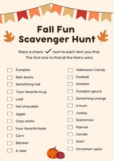 a printable fall fun scavenger hunt