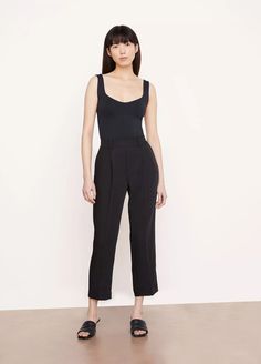 Tapered Pull-On Pant in Trousers | Vince Workwear Cropped Leg Pull-on Pants, Cropped Leg Pull-on Work Pants, Pull-on Cropped Pants For Work, Business Casual Cropped Pants With Elastic Waistband, Cropped Leg Pull-on Pants For Work, Chic Cropped Leg Pull-on Pants, Workwear Bottoms With Pull-on Style And Cropped Leg, Business Casual Bottoms With Pull-on Style And Cropped Leg, Business Casual Cropped Leg Pull-on Pants