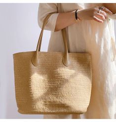 Elena Handbags Simple Straw Woven Summer Tote Casual Beige Straw Bag With Large Capacity, Casual Straw Bag With Large Capacity And Long Handle, Casual Beige Rectangular Straw Bag, Casual Straw Bag With Long Handle For Vacation, Casual Beach Bag With Long Handle, Casual Straw Bag With Long Handle For Travel, Casual Summer Beach Bag With Long Handle, Trendy Beige Straw Tote Bag, Casual Long Handle Straw Travel Bag