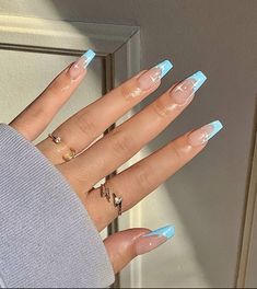 Blue Prom Nails, Blue And Silver Nails, Blue And White Nails, Blue Coffin Nails, Blue Glitter Nails, Formal Nails