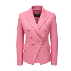 Double-breasted blazer in a slick leather construction.Rose pink leatherPeak lapelsDouble-breasted button fasteningTwo side flap pocketsChest welt pocketLong sleevesComposition: Lambskin 100%Lining: 52% viscose, 48% cotton Stylish Blazers, Lambskin Leather Blazer, Balmain Blazer, Leather Blazer Jacket, Breasted Blazer, Double Breasted Blazer, Leather Blazer, Azerbaijan, Work Outfits