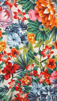 an image of colorful flowers and leaves on a white background with red, orange, blue, yellow and green colors