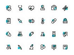 medical icons are shown in blue and black