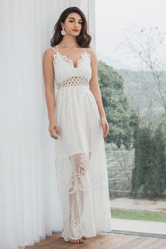 ZAPAKA Women Lace Little White Dress Spaghetti Straps Summer Boho Dress Boho Dress White, Summer Boho Dress, Maxi Prom Dress, Dress Spaghetti Straps, Little White Dress