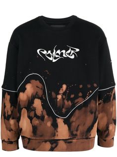 black/multicolour cotton embroidered logo to the front paint splatter detail all-over graphic print long sleeves round neck