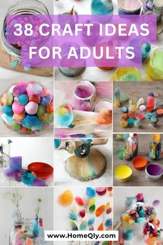 colorful crafts for adults with text overlay that reads 38 craft ideas for adults