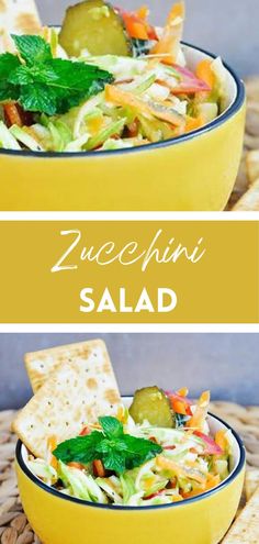 Zucchini Salad with Mint Dressing Mint Dressing, Sliced Zucchini, Salad With Mint, Zucchini Ribbons, Vegetarian Salad Recipes, Detox Salad, Zucchini Salad, Savory Salads, Vegetarian Salads