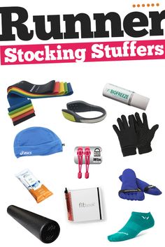 the cover of runner's stocking stuff is shown with gloves and other items