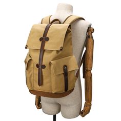 Wear-resistant Canvas Backpack Travel Computer Bag - Woosir Travel Laptop Bag With Zipper Pocket, Casual Beige Backpack With Pockets, Everyday Laptop Bag With Pockets In Standard Backpack Style, Casual Khaki Backpack With Zipper Pocket, Rectangular Khaki Backpack For Travel, Casual Beige Backpack With Zipper Pocket, Canvas Backpack For Outdoor Activities With Pockets, Khaki Softback Backpack With Large Capacity, Practical Khaki Standard Backpack