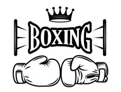 boxing gloves and a crown with the word boxing in black ink on a white background