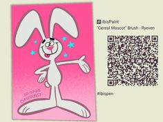 a cartoon rabbit is standing in front of a qr code with the image of a pink background