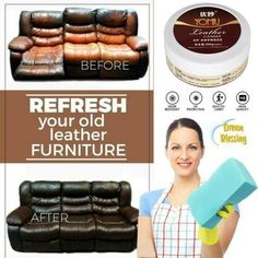 a collage of photos with furniture and cleaning products