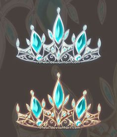 two tiaras with blue stones on them