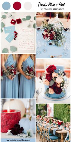 the color scheme for this wedding is red and blue