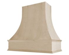 a white wooden stove hood on a white background with clippings for the top