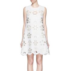 Scalloped Edge Floral Embroidered Crepe Dress By Victoria Victoria Beckham (Size Us 6- Uk 10-F 38- I42) With This Flowery Embroidered Dress By Victoria, Victoria Beckham, Indulge In Over-The-Top Girliness. This Seductive Crepe Garment Is Vital For Its Wearable Glitz And Has A Removable Silk Camisole Slip As A Brilliant Method To Show And Hide Behind Its Cutwork Surface. Midweight White Poly Crepe Flower Cutwork Embroidery In Tones Cropped Hem Team Neck Fitting Bust Darts Hidden Side Zip Closure Elegant Spring Dresses With Cutwork, White Cutwork Dress For Summer, Fitted White Dress With Cutwork, Fitted Summer Dress With Cutwork, White Fitted Dress With Cutwork, Spring Fitted Dress With Cutwork, White Fitted Cutwork Dress, Spring Fitted Cutwork Dresses, Spring Cutwork Fitted Dress