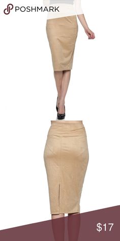 Beige Suede Skirt Classy style beige suede skirt that can be worn with any top from a tank to a blouse to complete the look. The skirt is very versatile and can be worn to work or on a casual day out. Fabric is soft and cool.  100% polyester and made in the USA Skirts Pencil High Waist Lined Beige Pencil Skirt, High Waist Beige Pencil Skirt With Lining, High Waist Beige Lined Pencil Skirt, Beige High Waist Lined Pencil Skirt, Beige Knee-length Lined Mini Skirt, Knee-length Beige Lined Mini Skirt, Skirt Classy, Classy Style, Suede Skirt