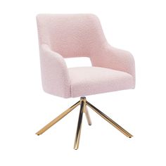 a pink chair with gold legs on a white background