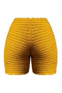 Features: Shorts- (Color pictured: Gold) Horizontal ribbing detail Scallop detailing alongside waist and leg area Zipper available for better fitting Above knee length Reversible: Can be worn with the zipper facing the front OR turn it around and have the zipper facing the back. Materials: 100% Acrylic Yarn Package Includes: 1 x Crochet Biker Shorts 2 x Crochet Scrunchies 1 x Extra set of regular crochet strings for additional styling and/or adjustments 1 x Measuring tape (first-time orders only Zipper Face, Stylish Shorts, Busted Band, Crochet Shorts, Running Yoga, Acrylic Fiber, Sports Running, Ankle Bones, Spring Green