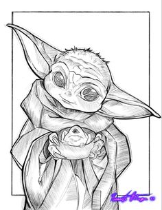 a drawing of baby yoda from star wars