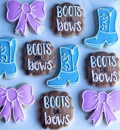 decorated cookies that say boots or bows and boots are for boys, girls, and sisters