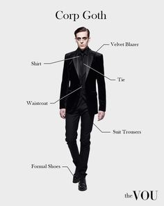 How to Dress Goth: 25 Variations to Master the Gothic Look Goth Fashion Men, Goth Styles, Corp Goth, Bubble Goth, Hippie Goth, Health Goth