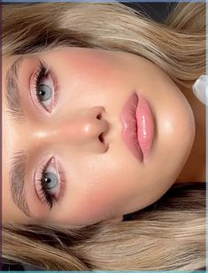 Rosey Cheeks Makeup, Eye Makeup Blue Eyes, Blue Eyes Makeup, Formal Makeup, Makeup For Blondes, Soft Glam Makeup, Pink Makeup