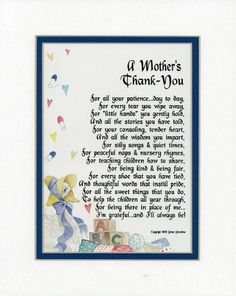 a mother's thank - you poem with blue border