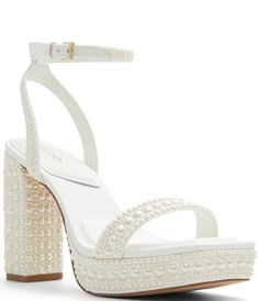 ALDO Lulu Pearl Platform Dress Sandals | Dillard's Homecoming Heels, Block Heel Platform Sandals, Platform Block Heels, White Heels, Wedding Heels, Dress Sandals, Mr Mrs, Bridal Shoes, Cute Shoes