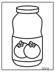 a jar with two tomatoes on it and the word coloring is in black and white