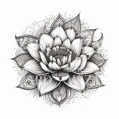 a black and white drawing of a lotus flower