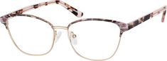 These smart cat-eye glasses will add some polish to any outfit. The medium-sized metal frame features a patterned acetate brow and temple arms. It is available in gray with purple/black python pattern or gold with pink/gray pattern. Adjustable nose pads and spring hinges provide a comfortable fit. | Zenni Women's Cat-Eye Prescription Glasses Gold Frame Glasses For Your Face Shape, Black Python, Metal Eyeglasses, Glasses Fashion Women, Eye Prescription, Zenni Optical, Oval Face Shapes, Square Glasses, Cat Eye Glasses