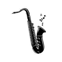 a saxophone with musical notes coming out of it