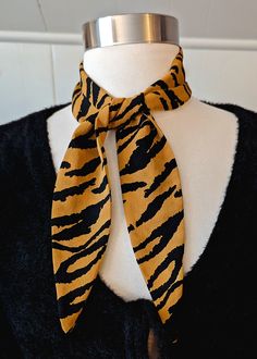 Orange Mustard and Black Tiger Print Silk Scarf Neck Tie by I'm With the Band, handmade in california Silk Scarf Tying, Scarf Tie, Cat Scratch, I'm With The Band, Scarf Tying, Cat Scratching, Tiger Print, Hat Band, Rock N