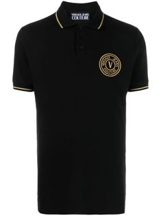 black/yellow cotton embroidered logo polo collar front button placket short sleeves straight hem Luxury Fitted Brown Polo Shirt, Luxury Cotton Short Sleeve Polo Shirt, Designer Black Cotton Polo Shirt, Classic Collared Polo Shirt With Logo, Designer Collared Polo Shirt With Logo, Black Cotton Polo Shirt With Embroidered Logo, Designer Black Polo Shirt With Embroidered Logo, Classic Black Top With Logo Patch, Black Collared T-shirt With Embroidered Logo