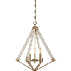 a brass chandelier with three lights hanging from the bottom and one light in the middle