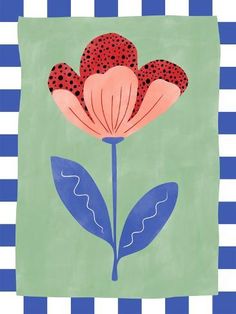 a flower on a blue and white striped background