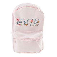 My Little Shop UK Betsy Betsy Gray Liberty of London Name Small Backpack - Pink Personalized Pink Everyday Backpack, Pink Letter Print Backpack For Everyday Use, Personalized Everyday Backpack, Cute Personalized Everyday Backpack, Appliqué Letters, Light Blue Backpack, Applique Letters, Blue Backpack, Pink Backpack