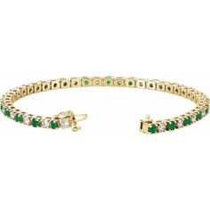 Primary Stone Shape: Round Bracelet Width: 3.2 mm Primary Stone Size: 3 mm Diamond Color: G-H Diamond Clarity: I1 Primary Stone Type: Emerald Bracelet/Anklet Size: 7 In Total Diamond Carat Weight: 2 1/3 CTW Quantity Stone 23 03.00 MM A Faceted, Genuine Emerald - Round Faceted; A Quality 23 3MM (2.90 - 3.10) Faceted, I1 ROUND FACETED GH GENUINE BOM DIAMOND Emerald Tennis Bracelet, Emerald Bracelet, Diamond Tennis Bracelet, Green Gems, Tennis Bracelet Diamond, Emerald Diamond, Brilliant Diamond, Tennis Bracelet, Round Brilliant Cut Diamond