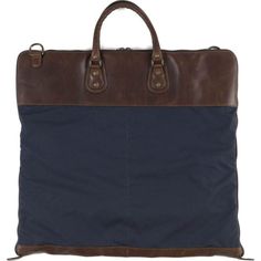 a brown and blue bag on a white background