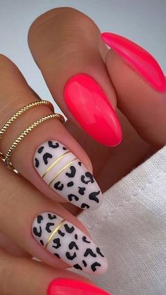 Neon Cheetah Print Nails, Barbie Inspired Nails, Trendy Nail Art Designs, Nails Accessories, Her Nails, Black Nail, Neon Nails, Nails And Makeup, Fancy Nails