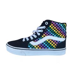 Nwt Vans Filmore High Top Sneakers Canvas Women Us9 Rainbow Checkered Print Rainbow Checkered, Checkered Print, Checker Print, Vans Black, Womens Vans, Vans Shoes, Black N Yellow, High Top, Top Sneakers