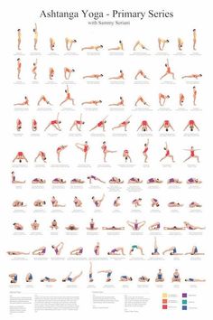 an illustrated poster showing the yoga poses for beginners to do in different positions, including