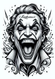 a drawing of the joker with his mouth open