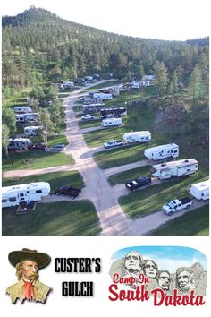 an aerial view of campers and their trailers in the woods with text overlay