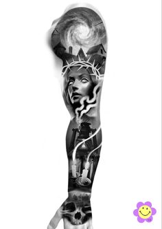 a black and white photo of a woman's leg with tattoos on it