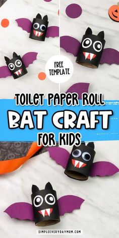 toilet paper roll bat craft for kids with text overlay that says toilet paper roll bat craft for kids