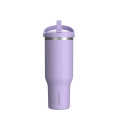 thermos travel tumbler in lavender is shown with an insulated lid and silver trim