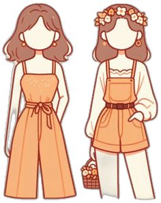 the paper doll is wearing an orange dress and holding a basket with flowers in it